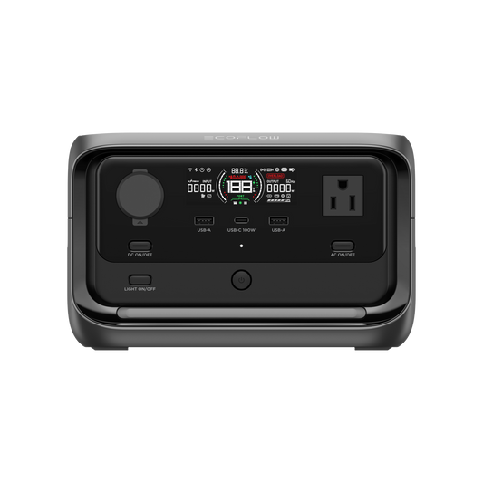 Black power station with digital display on a white background