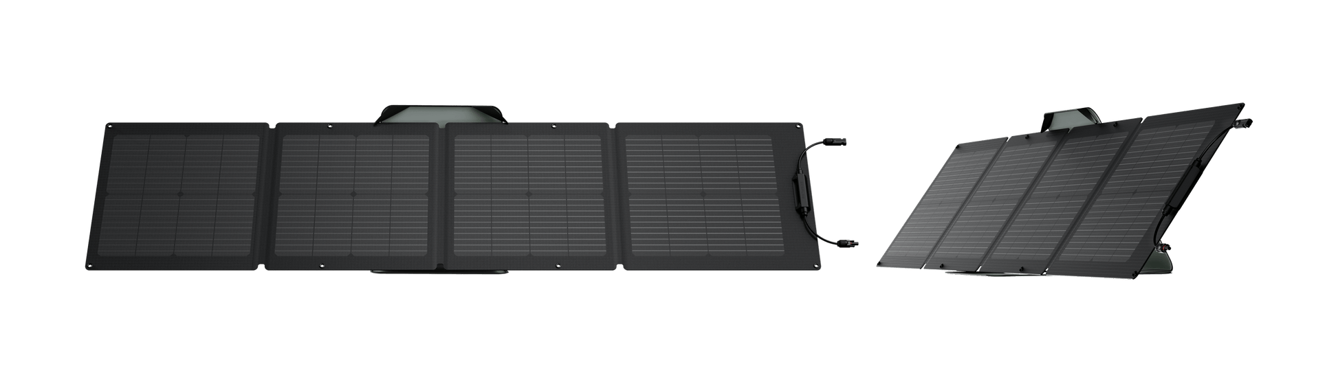 Two black solar panels on a white background