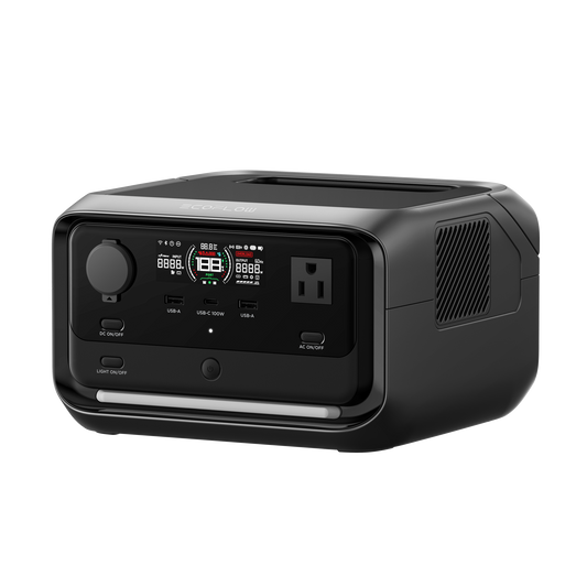 Black power station with digital display on a white background