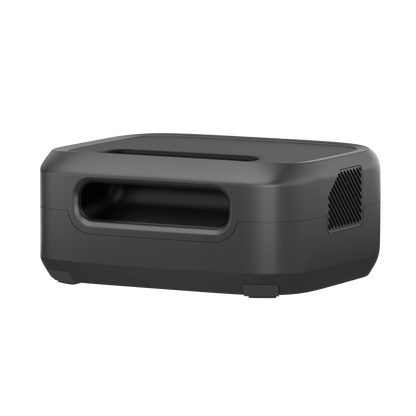 Back of black portable power generator on a white background