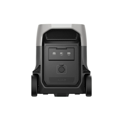Black and gray portable power station with control panel on a white background