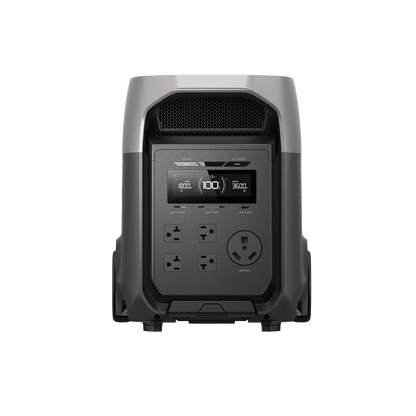 Power station with multiple outlets and a digital display on a white background