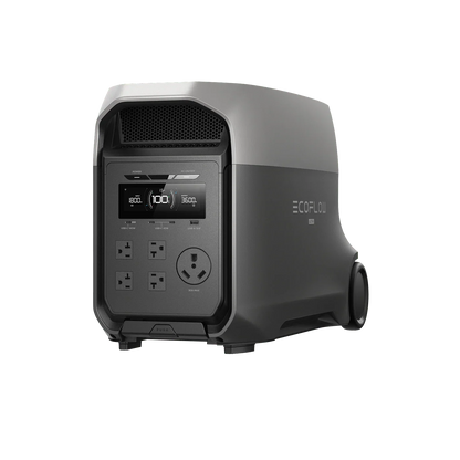 Black power station with digital display and EcoFlow branding on a white background