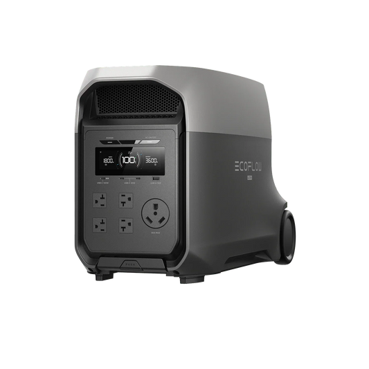 Black power station with digital display and EcoFlow branding on a white background