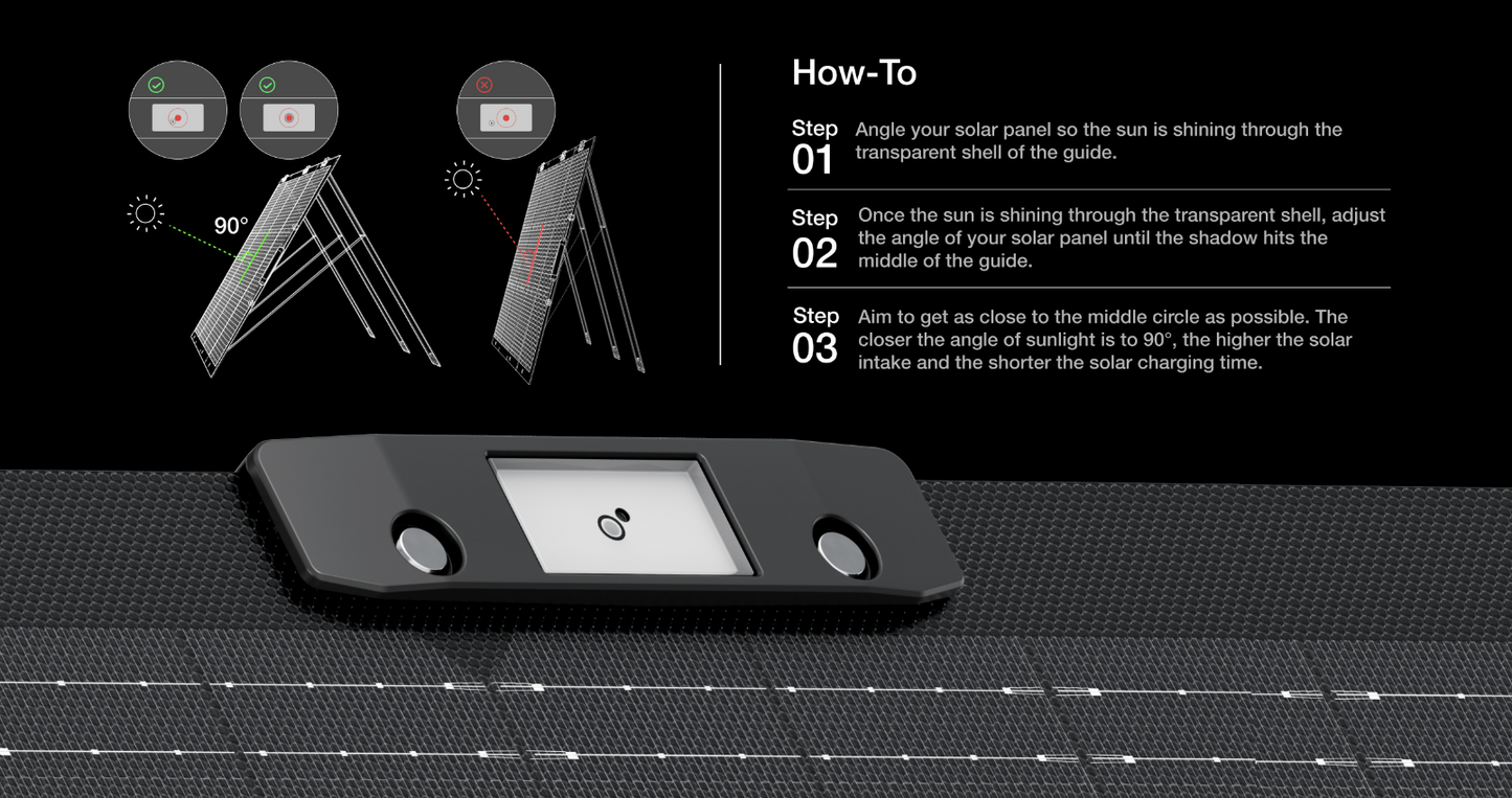 Solar panel with instructions on how to angle it towards the sun