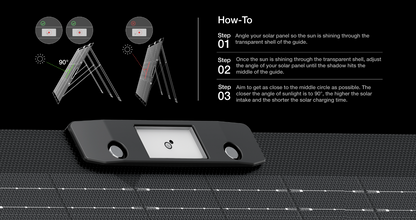 Solar panel with instructions on how to angle it towards the sun