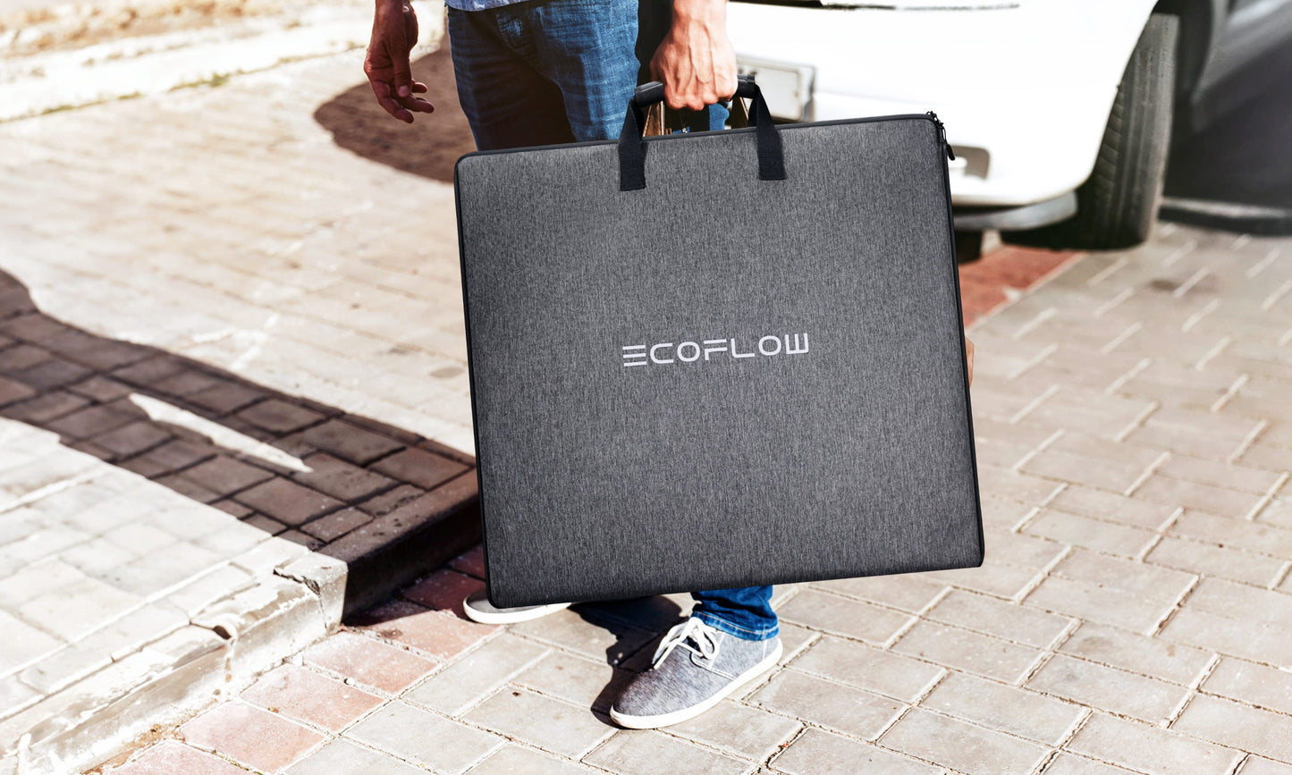 Person holding EcoFlow solar panel carrying case