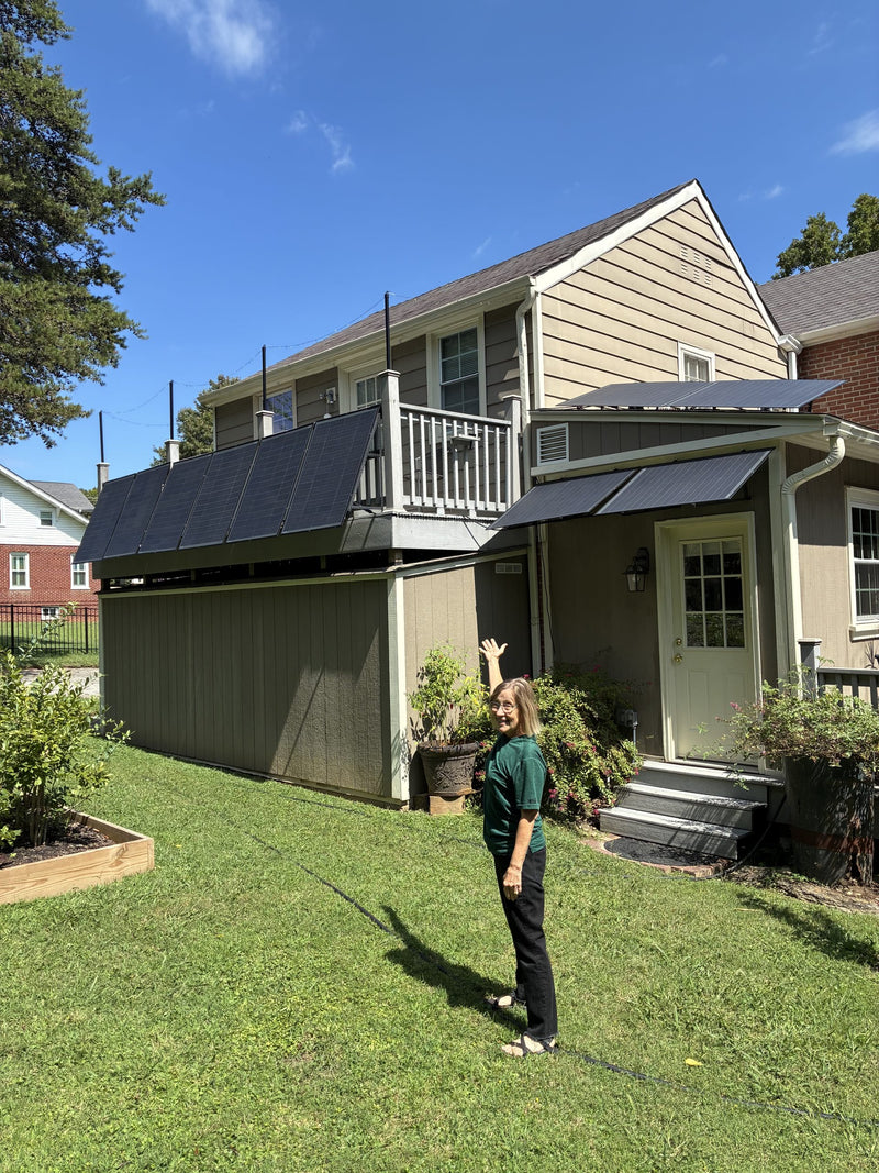 A Craftstrom customer showing her self-installed solar kit.