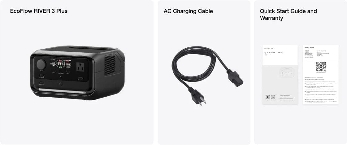 Image of portable power station, charging cord, and user guide 