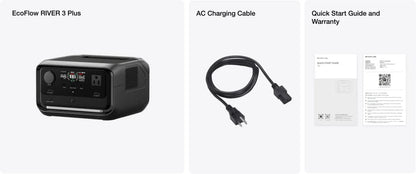 Image of portable power station, charging cord, and user guide 